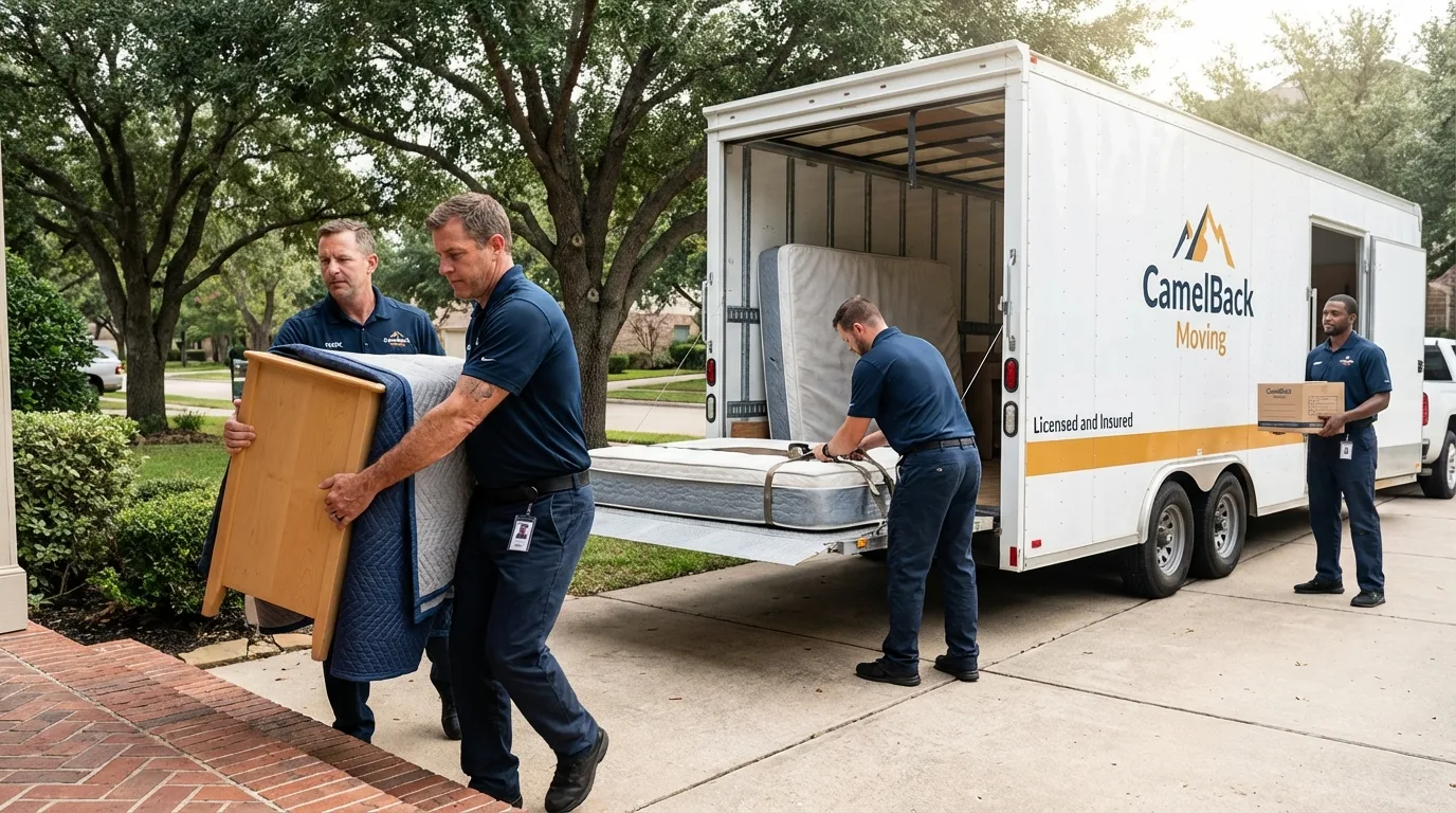 Crew loading residential truck for cross-state move from Johnston, RI